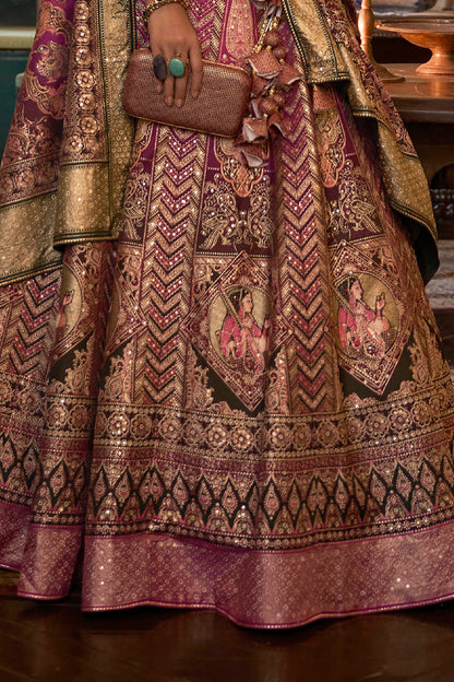 Olive with Pink Maharani Style Soft Silk Designer Lahenga Choli for Woman