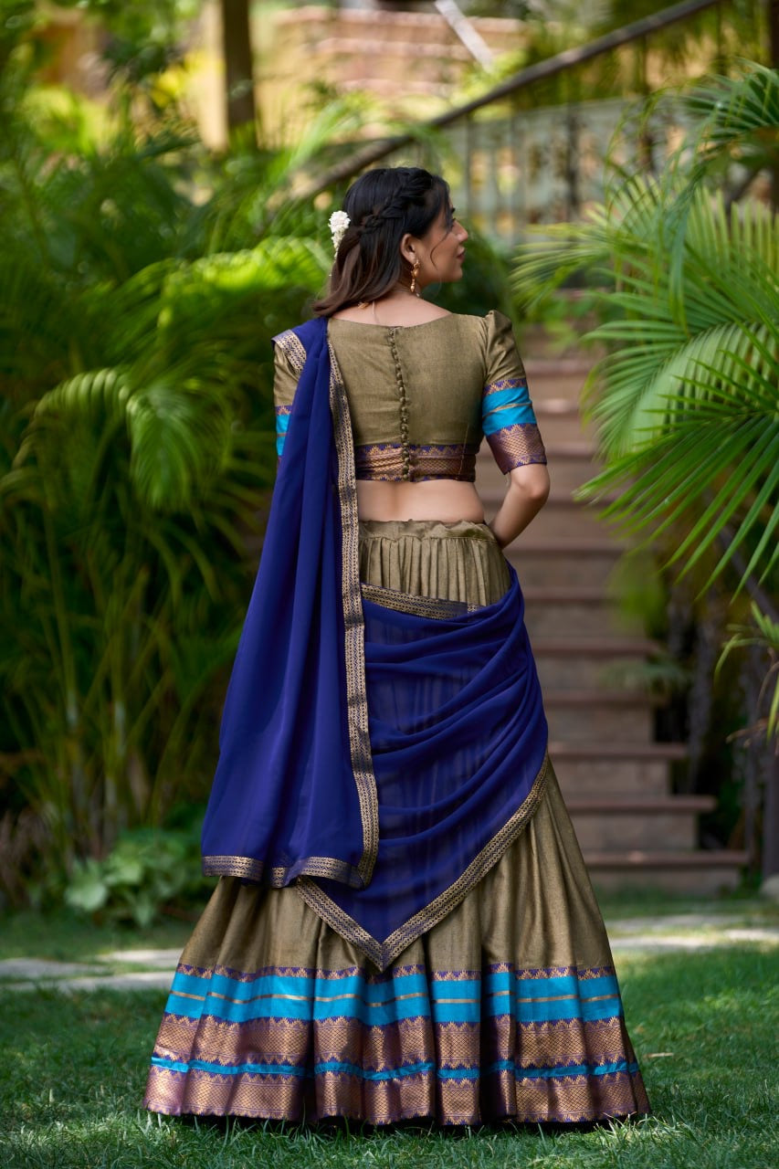 South Indian Pattu Powada Lehengas with Kanchi Silk Border and Dupatta