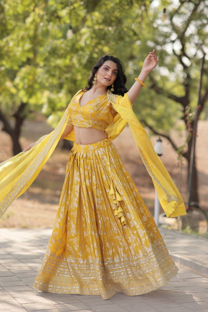 Yellow Banarasi Woven Jaal Design Silk Lehengas with Stunning Blouse