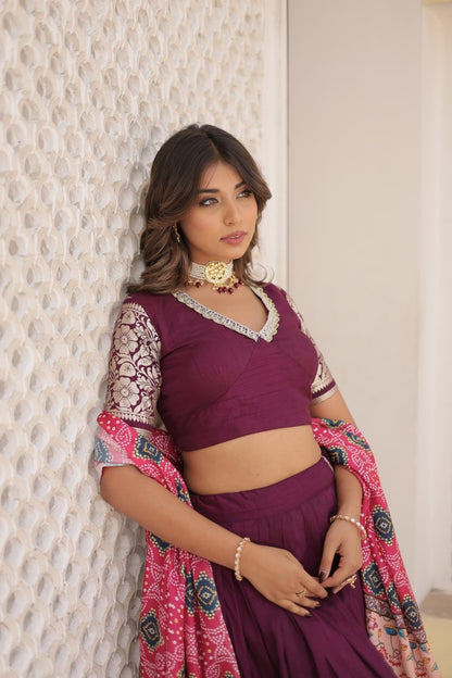Byzantine Purple Bandhani Lehenga Choli For Women with Bandhani Dupatta