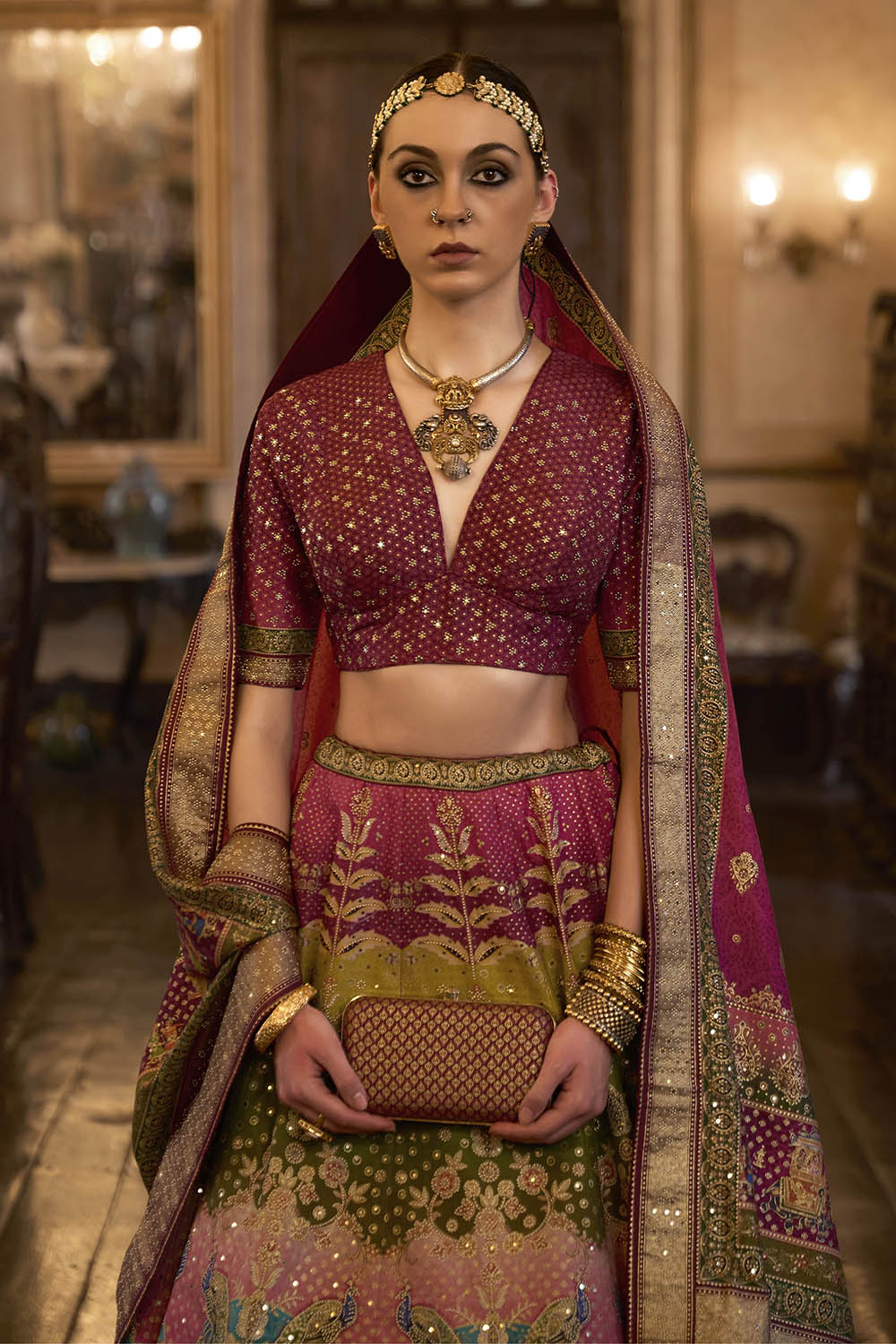 Ruby Pink & Multi-colored Bridal Designer Lahenga Choli with Beautiful Blouse and Dupatta