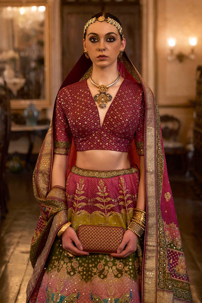 Ruby Pink & Multi-colored Bridal Designer Lahenga Choli with Beautiful Blouse and Dupatta