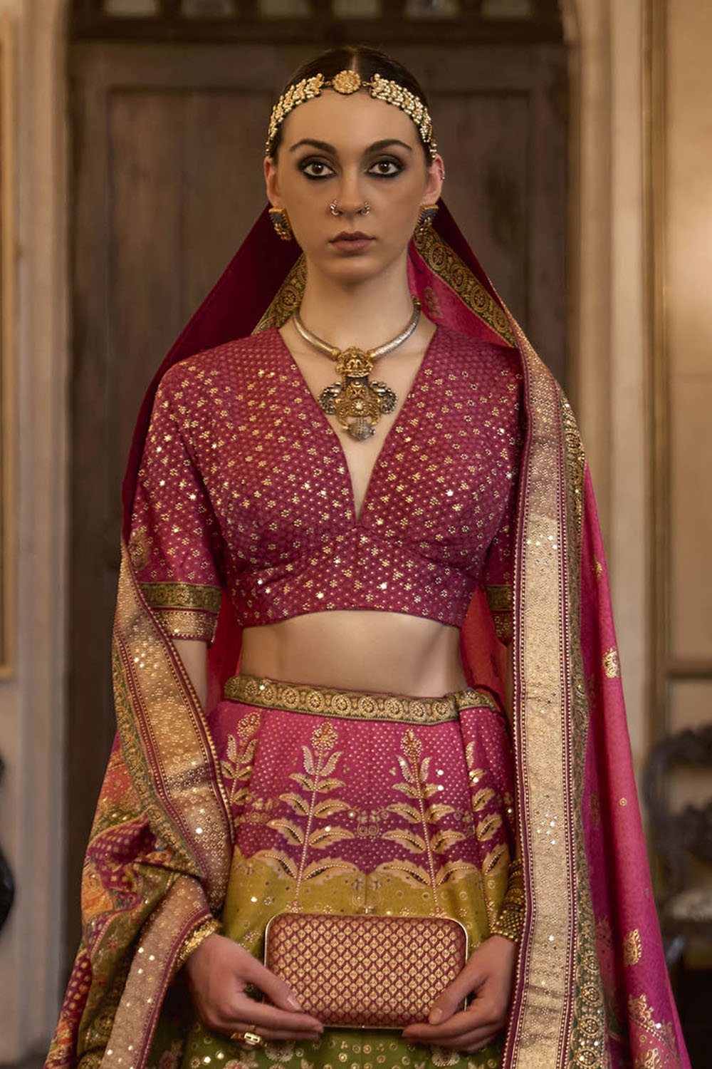 Ruby Pink & Multi-colored Bridal Designer Lahenga Choli with Beautiful Blouse and Dupatta