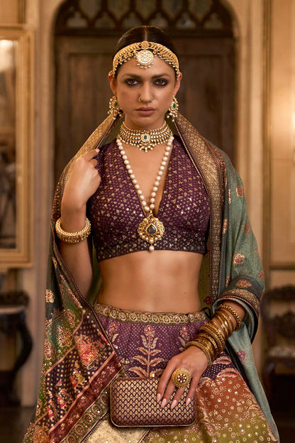 Purple & Pink Shade Embroidery Lahenga Choli with Pretty Blouse and Printed Dupatta