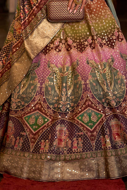 Purple & Pink Shade Embroidery Lahenga Choli with Pretty Blouse and Printed Dupatta
