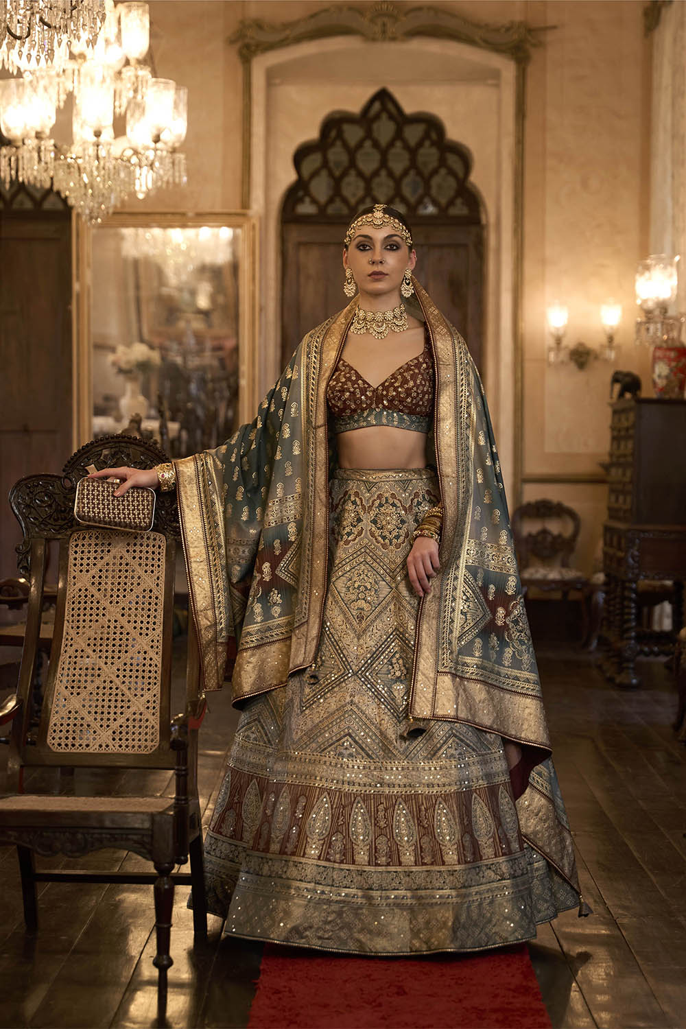 Brown & Multi-colored Heavy Lahenga Choli For Women Beautiful Blouse and Dupatta