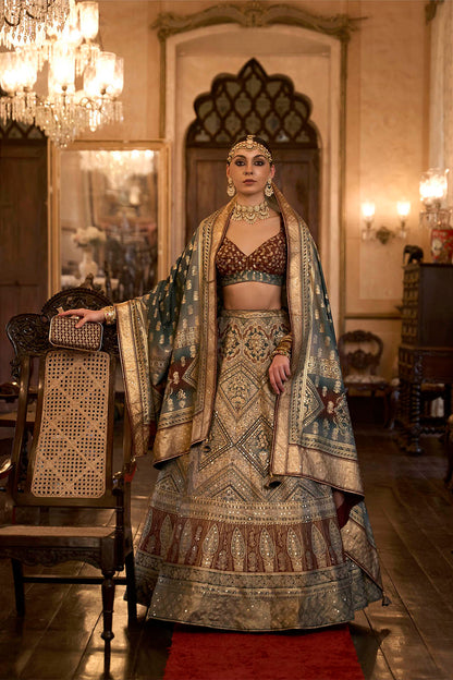 Brown & Multi-colored Heavy Lahenga Choli For Women Beautiful Blouse and Dupatta