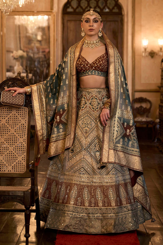 Brown & Multi-colored Heavy Lahenga Choli For Women Beautiful Blouse and Dupatta