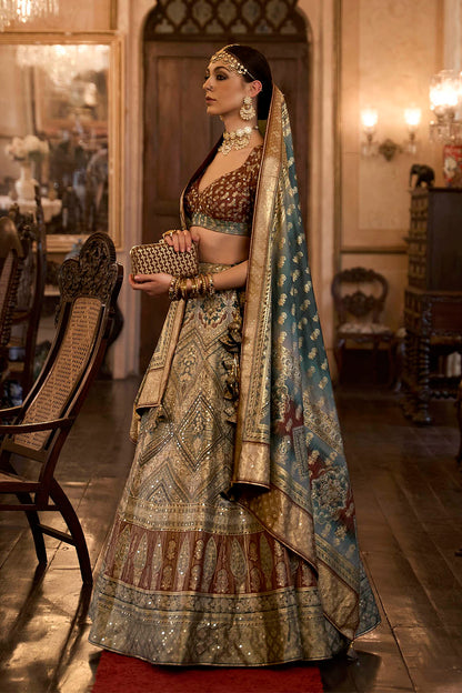 Brown & Multi-colored Heavy Lahenga Choli For Women Beautiful Blouse and Dupatta