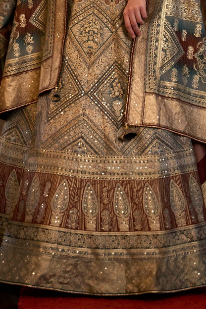 Brown & Multi-colored Heavy Lahenga Choli For Women Beautiful Blouse and Dupatta