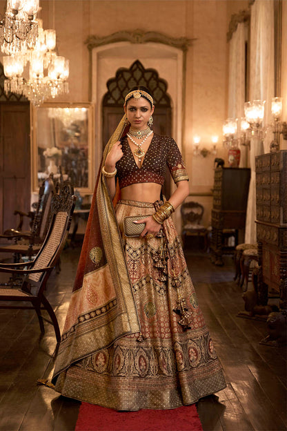 Golden & Brown Heavy Designer Lahenga Choli For Women with Fancy Blouse and Dupatta