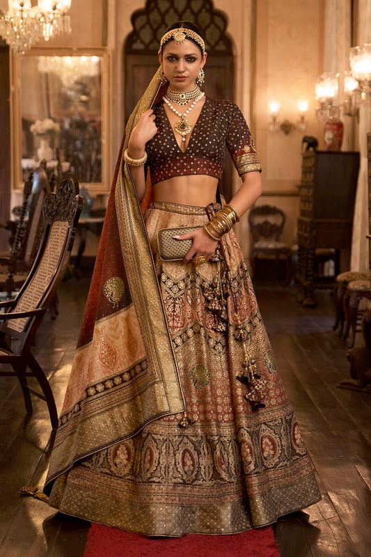 Golden & Brown Heavy Designer Lahenga Choli For Women with Fancy Blouse and Dupatta