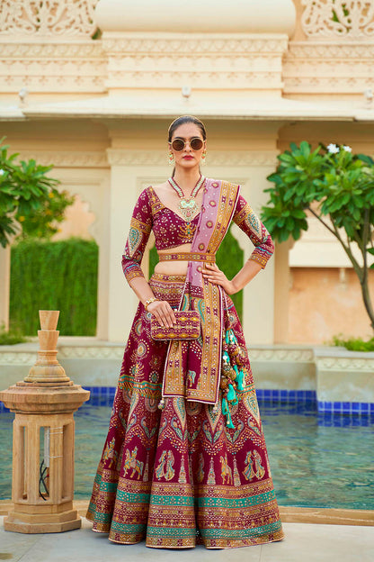 Maroon Red & Multi-colored Heavy Fancy Lahenga Choli with Pretty Blouse and Dupatta