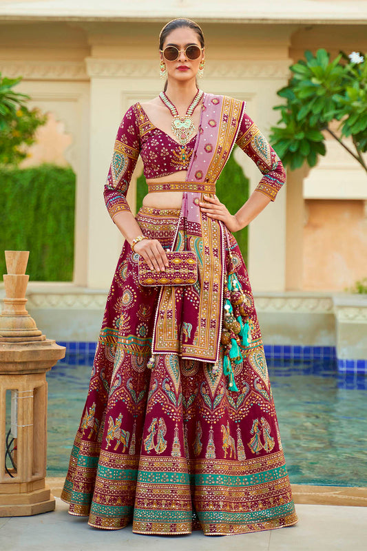 Maroon Red & Multi-colored Heavy Fancy Lahenga Choli with Pretty Blouse and Dupatta