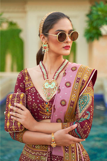 Maroon Red & Multi-colored Heavy Fancy Lahenga Choli with Pretty Blouse and Dupatta