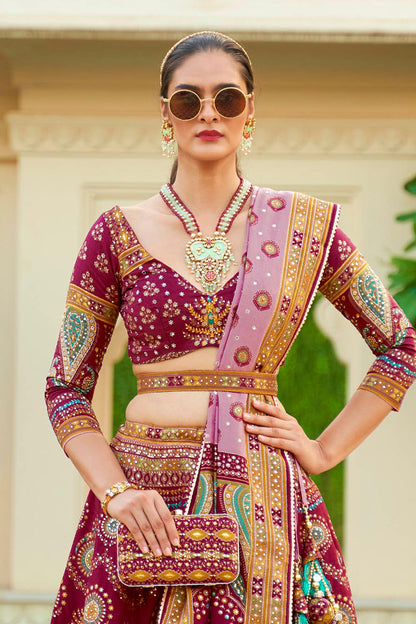 Maroon Red & Multi-colored Heavy Fancy Lahenga Choli with Pretty Blouse and Dupatta