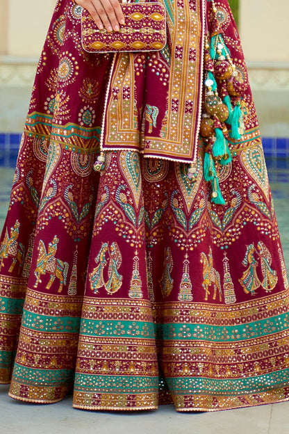 Maroon Red & Multi-colored Heavy Fancy Lahenga Choli with Pretty Blouse and Dupatta
