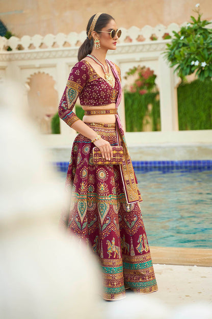 Maroon Red & Multi-colored Heavy Fancy Lahenga Choli with Pretty Blouse and Dupatta