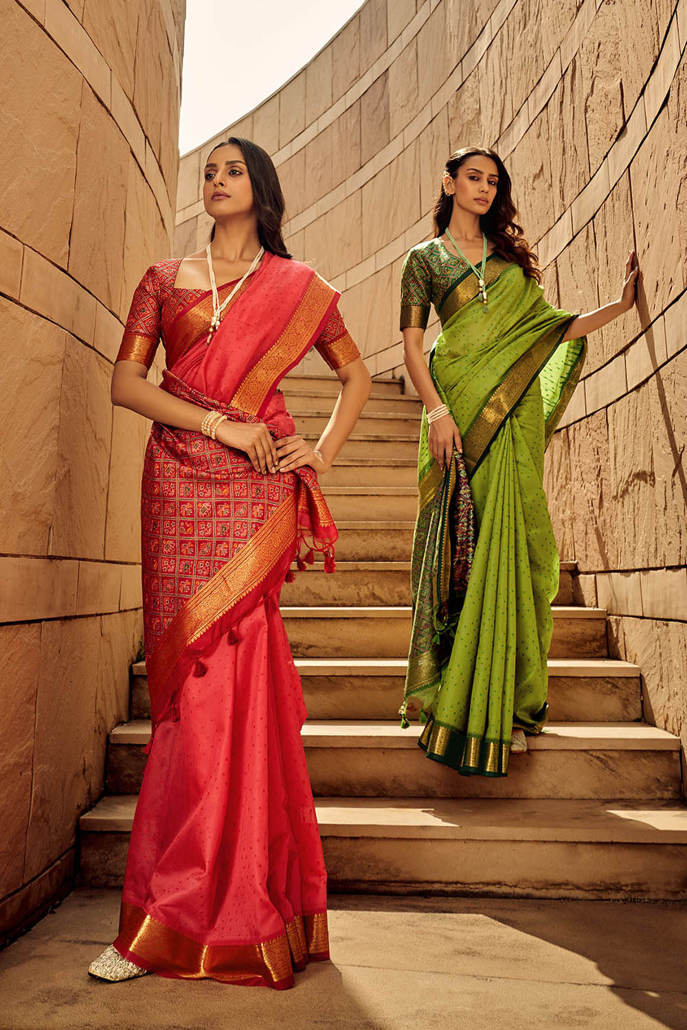 Kelly Green & Golden Border Bandhani Saree with Sea Green Designer Blouse