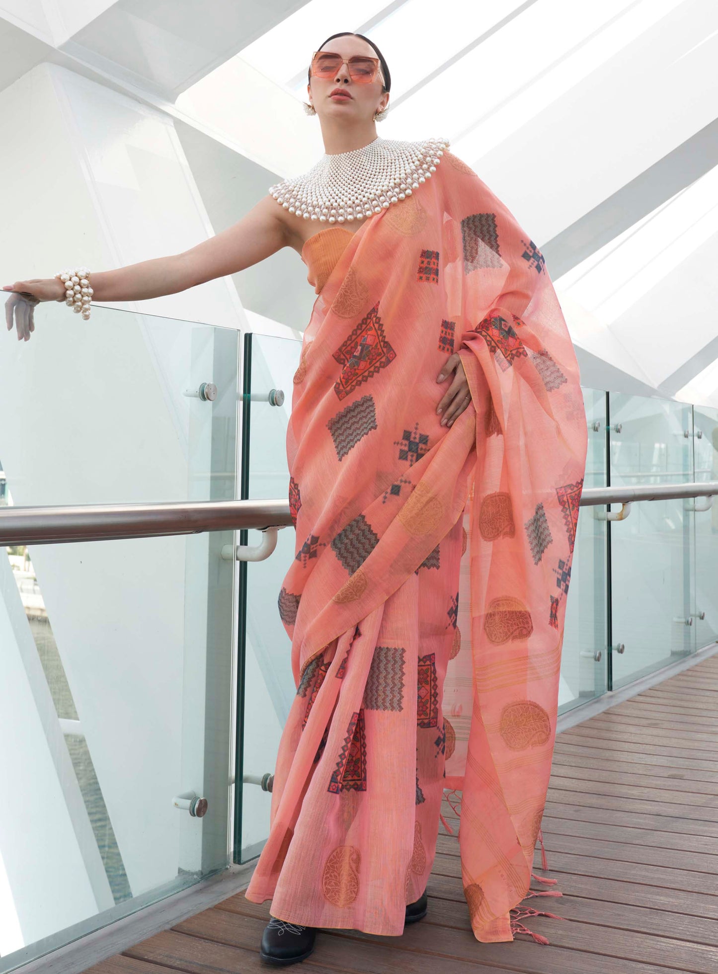 Punch Pink Tissue Silk Saree with Pretty Intricate Blouse