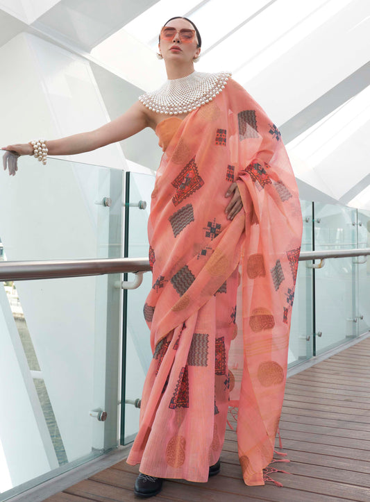 Punch Pink Tissue Silk Saree with Pretty Intricate Blouse