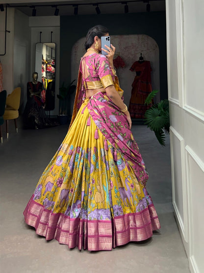 Yellow & Multi-colored Designer Lehenga Choli For Women with Blouse and Dupatta