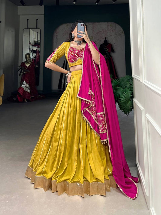 Mustard Yellow & Magenta Pink Designer Lahenga Choli with Blouse and Dupatta