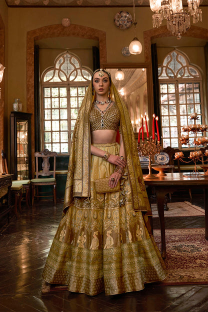 Yellow with Chocolate Maharani Style Soft Silk Designer Lahenga Choli for Woman