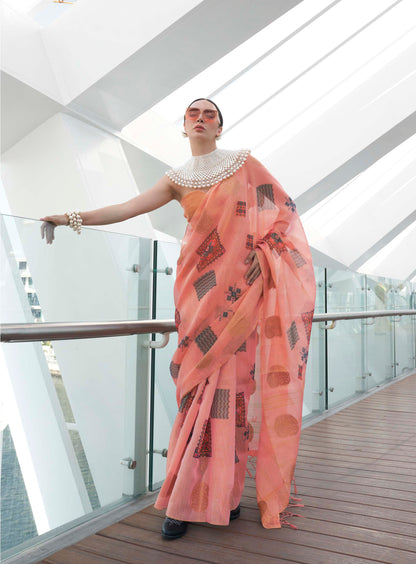 Punch Pink Tissue Silk Saree with Pretty Intricate Blouse