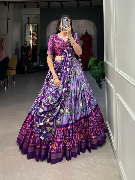 Grape Purple & Multi-colored South Indian Style Designer Lehengas with Blouse