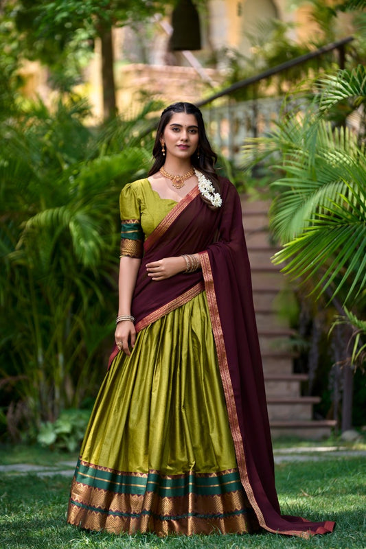 Green Kalamkari South Indian Style Designer Lehengas with Blouse and Dupatta