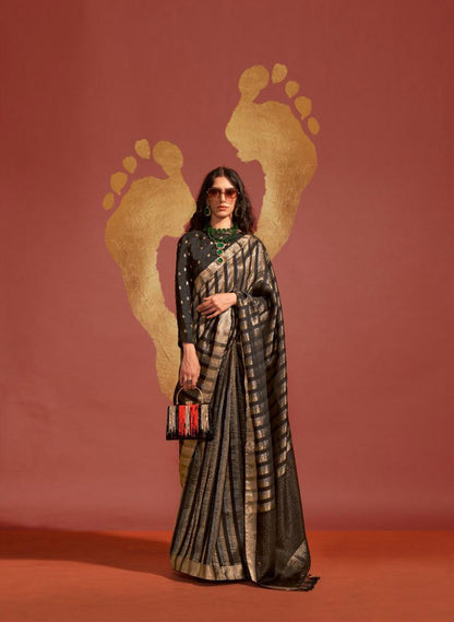 Black & Golden Border Designer Saree with Contrast Blouse