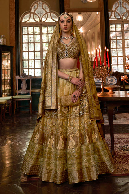 Yellow with Chocolate Maharani Style Soft Silk Designer Lahenga Choli for Woman
