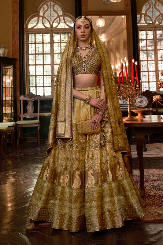 Yellow with Chocolate Maharani Style Soft Silk Designer Lahenga Choli for Woman