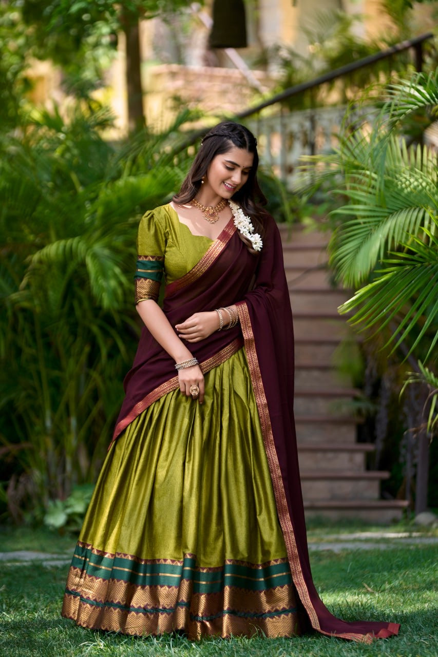 Green Kalamkari South Indian Style Designer Lehengas with Blouse and Dupatta