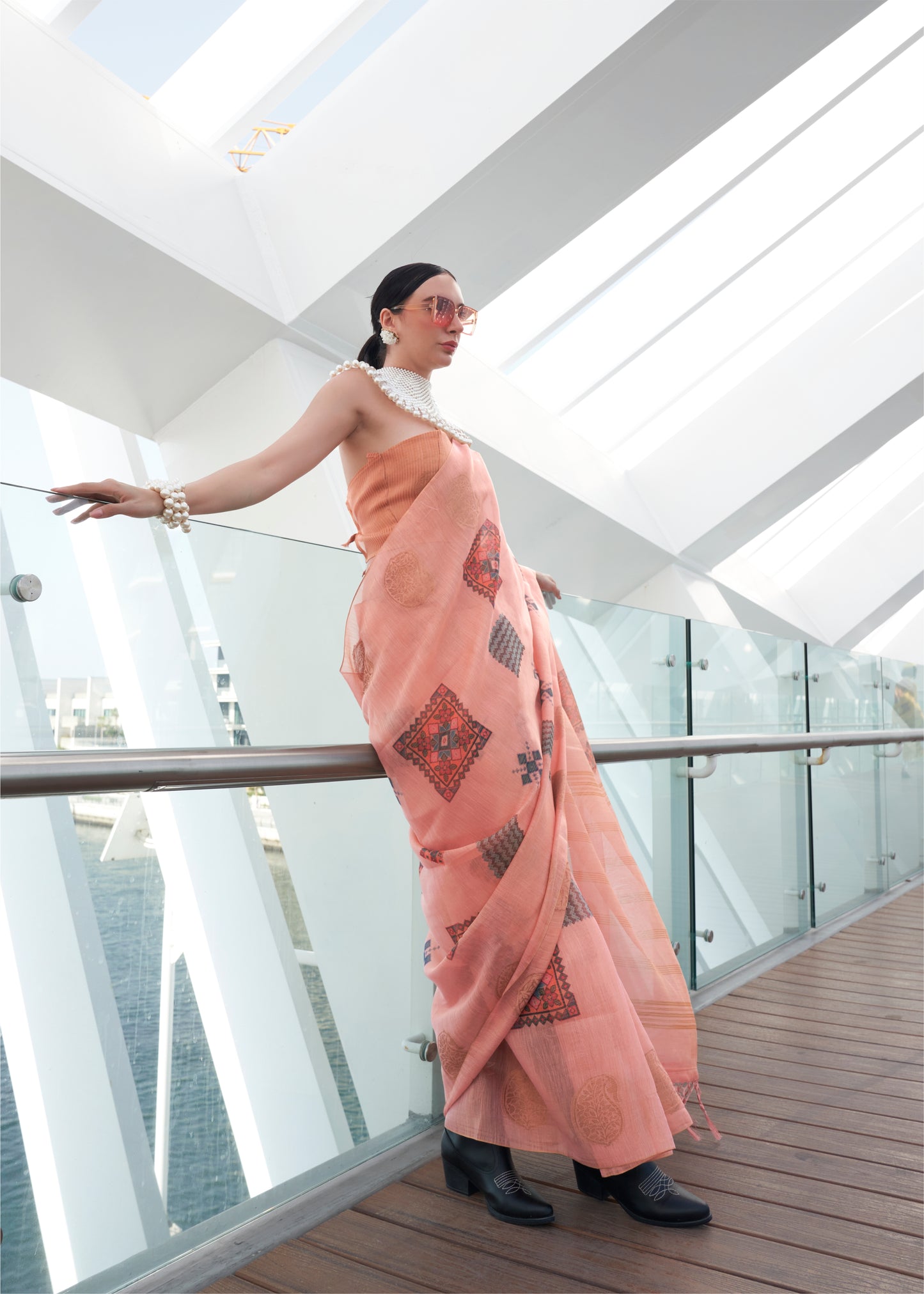Punch Pink Tissue Silk Saree with Pretty Intricate Blouse