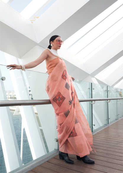 Punch Pink Tissue Silk Saree with Pretty Intricate Blouse