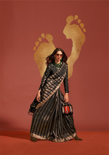 Black & Golden Border Designer Saree with Contrast Blouse