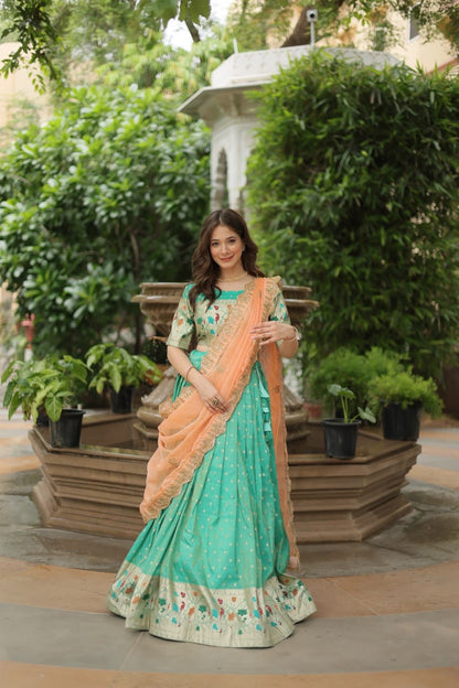 Powder Blue Designer Paithani Style Lehengas with Matching Paithani Blouse