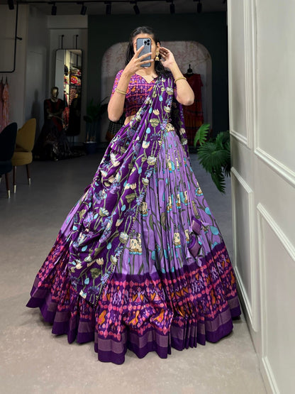 Grape Purple & Multi-colored South Indian Style Designer Lehengas with Blouse
