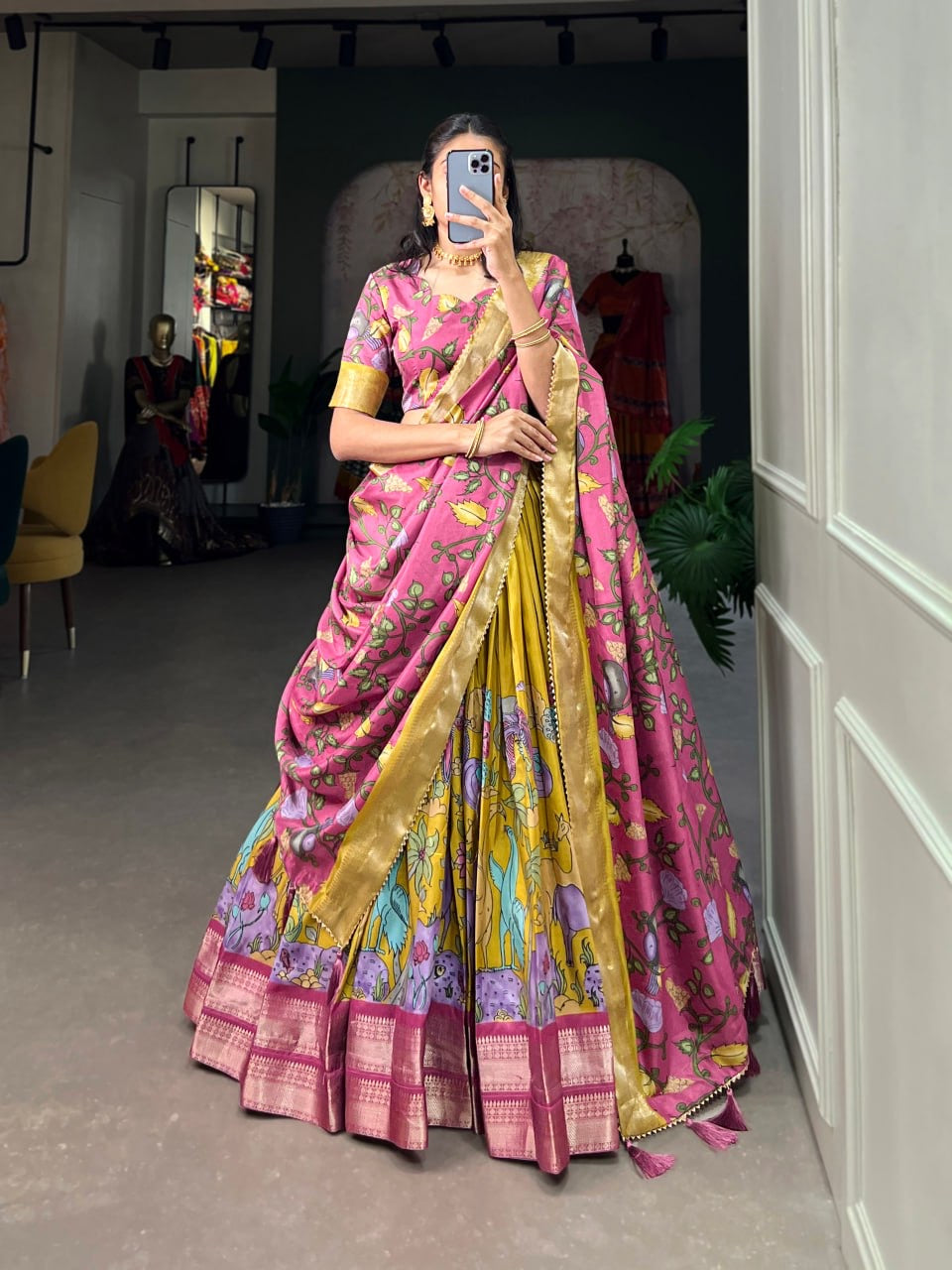 Yellow & Multi-colored Designer Lehenga Choli For Women with Blouse and Dupatta