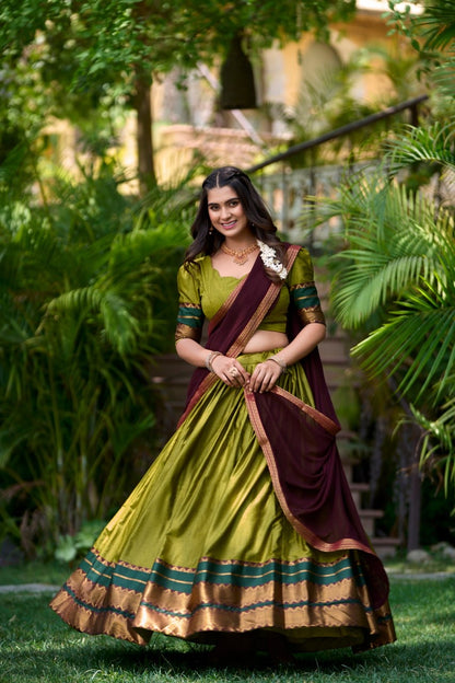 Green Kalamkari South Indian Style Designer Lehengas with Blouse and Dupatta