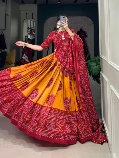 Designer Bandhani Lehenga Choli with Fancy Blouse and Bandhani Dupatta