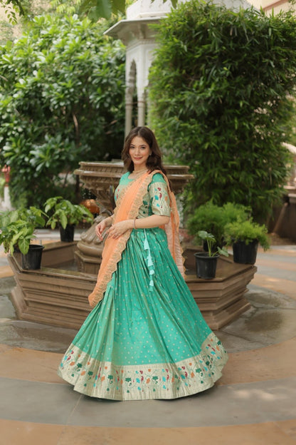 Powder Blue Designer Paithani Style Lehengas with Matching Paithani Blouse