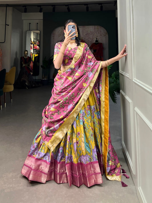 Yellow & Multi-colored Designer Lehenga Choli For Women with Blouse and Dupatta