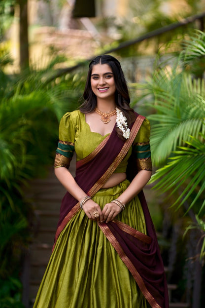 Green Kalamkari South Indian Style Designer Lehengas with Blouse and Dupatta