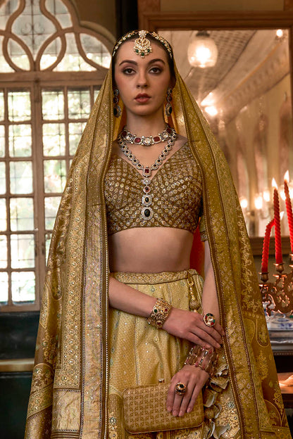Yellow with Chocolate Maharani Style Soft Silk Designer Lahenga Choli for Woman