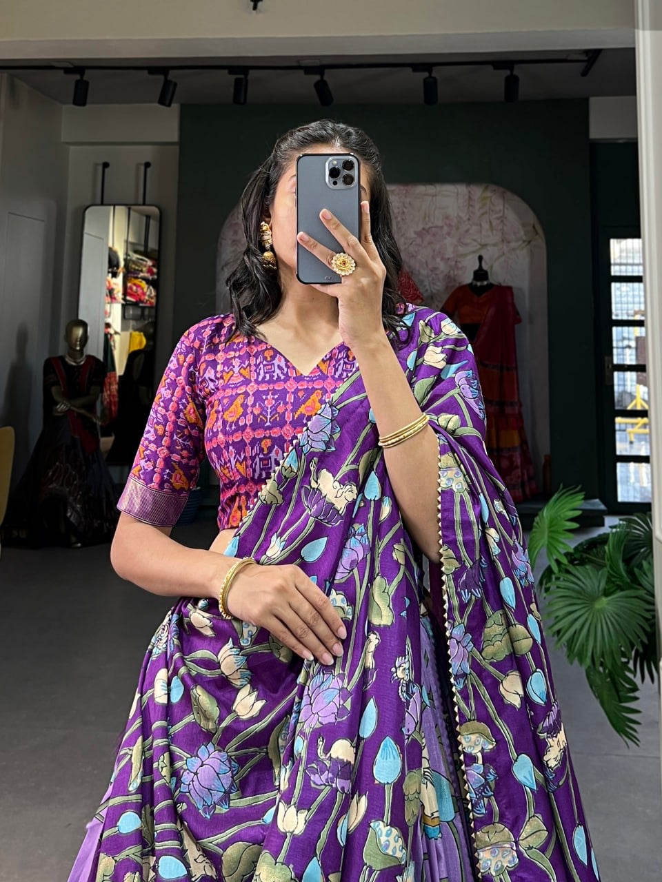 Grape Purple & Multi-colored South Indian Style Designer Lehengas with Blouse