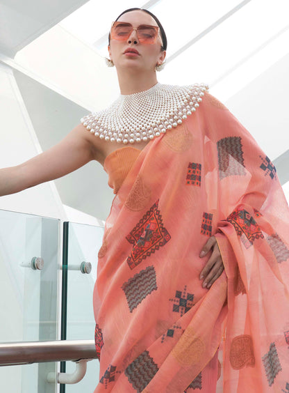 Punch Pink Tissue Silk Saree with Pretty Intricate Blouse