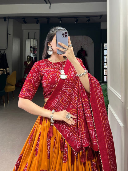 Designer Bandhani Lehenga Choli with Fancy Blouse and Bandhani Dupatta